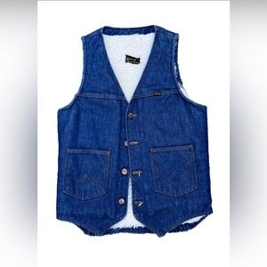 Vintage Wrangler No Fault Denim Fleece lined vest made in USA SIZE SMALL